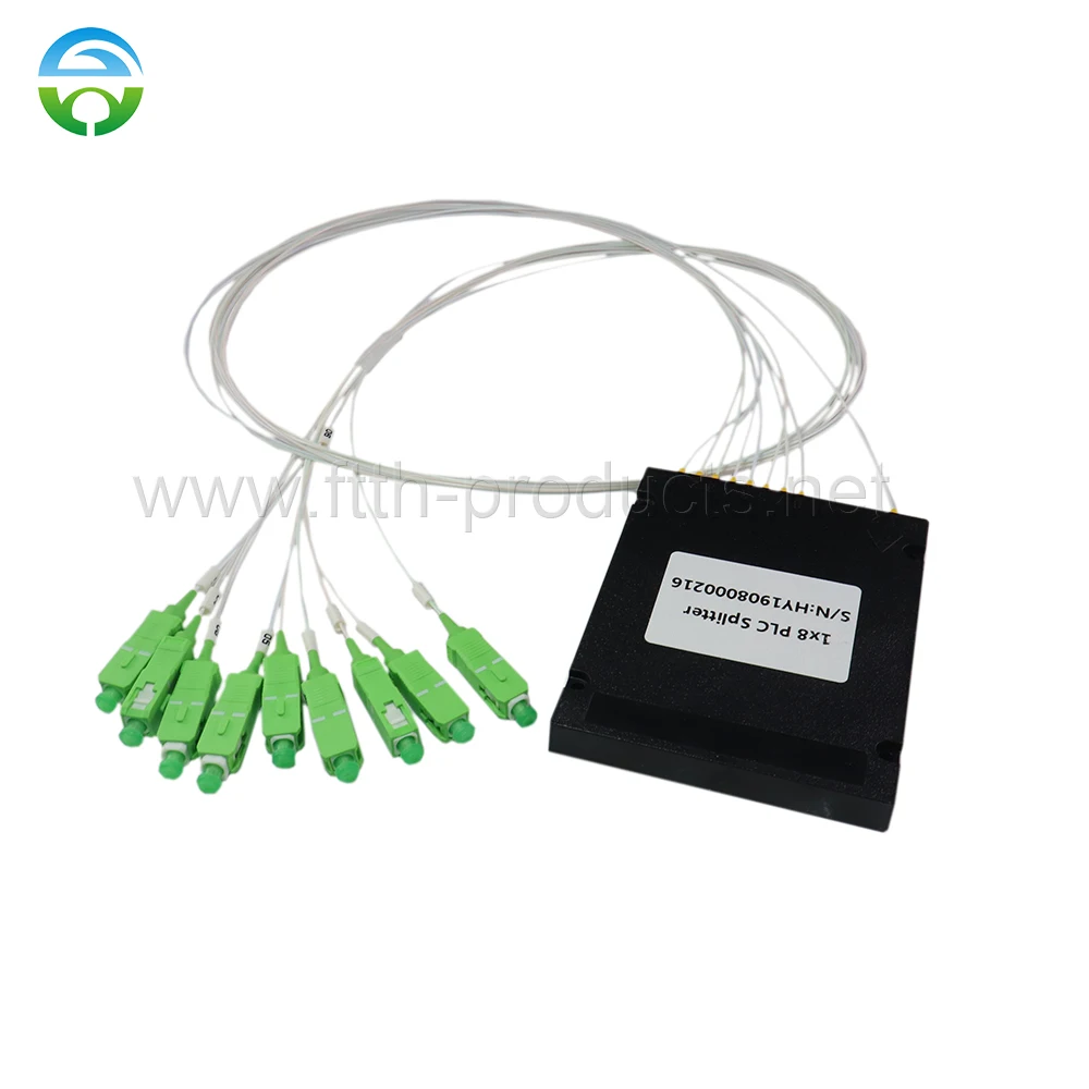 Fiber Optical PLC Splitter, ABS Box, G657A1, 0.9mm, SC, APC, 1m, 1x8, 10 Pcs