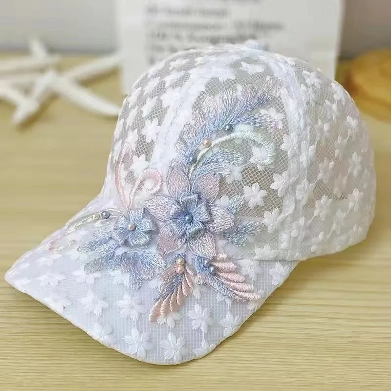 Summer Embroidered Baseball Hat Thin Lace Duck Tongue Hat Breathable Fashion Baseball Hat Women\'s Sunscreen Hat Gorras