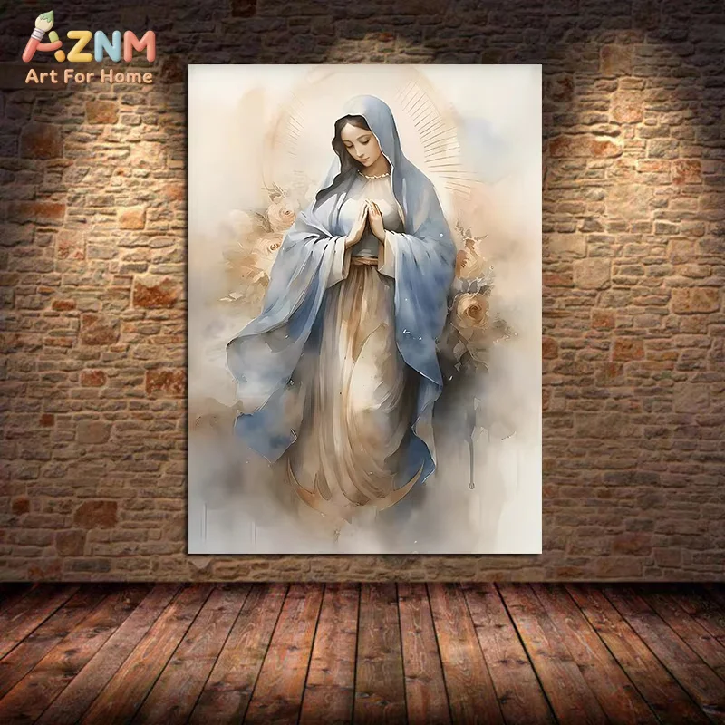 1PC ，Vintage Blessed Virgin Mary with The Child Catholic Christian Prayer Art Poster Canvas Painting Wall Prints Picture Home