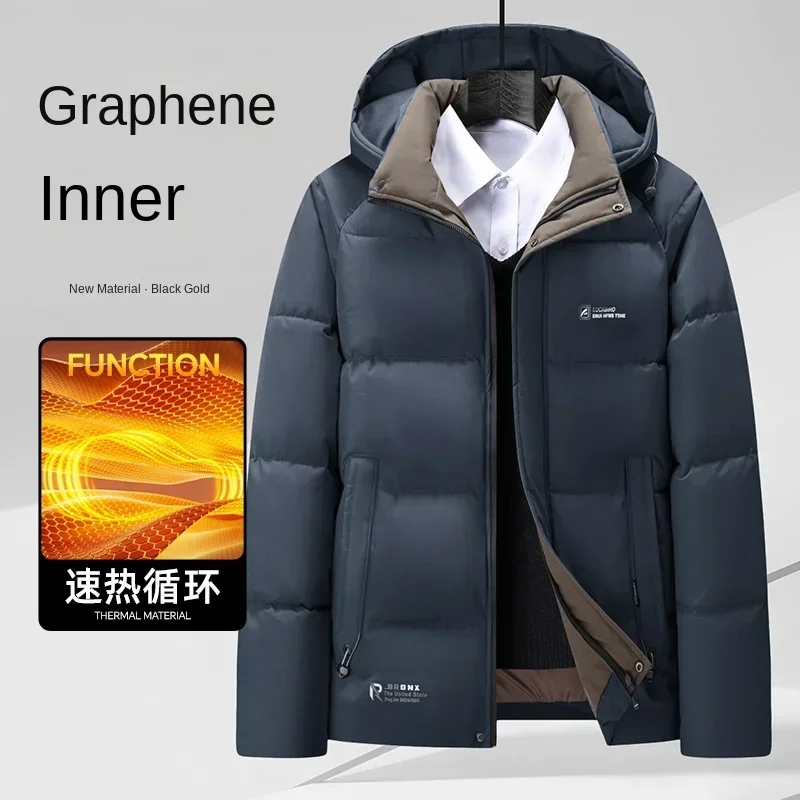 Parka à capuche chauffante en graphène résistant au froid pour hommes, manteau rembourré en coton chaud, veste d\'affaires décontractée, marque de