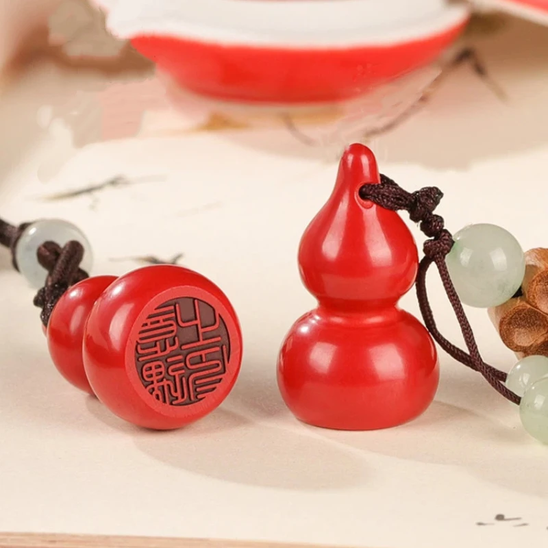 Cinnabar Name Seal Engraving Stamp Personal Chop Keychain Pendant Calabash Shape for Graduation Birthday Gift Kids Set Chinese