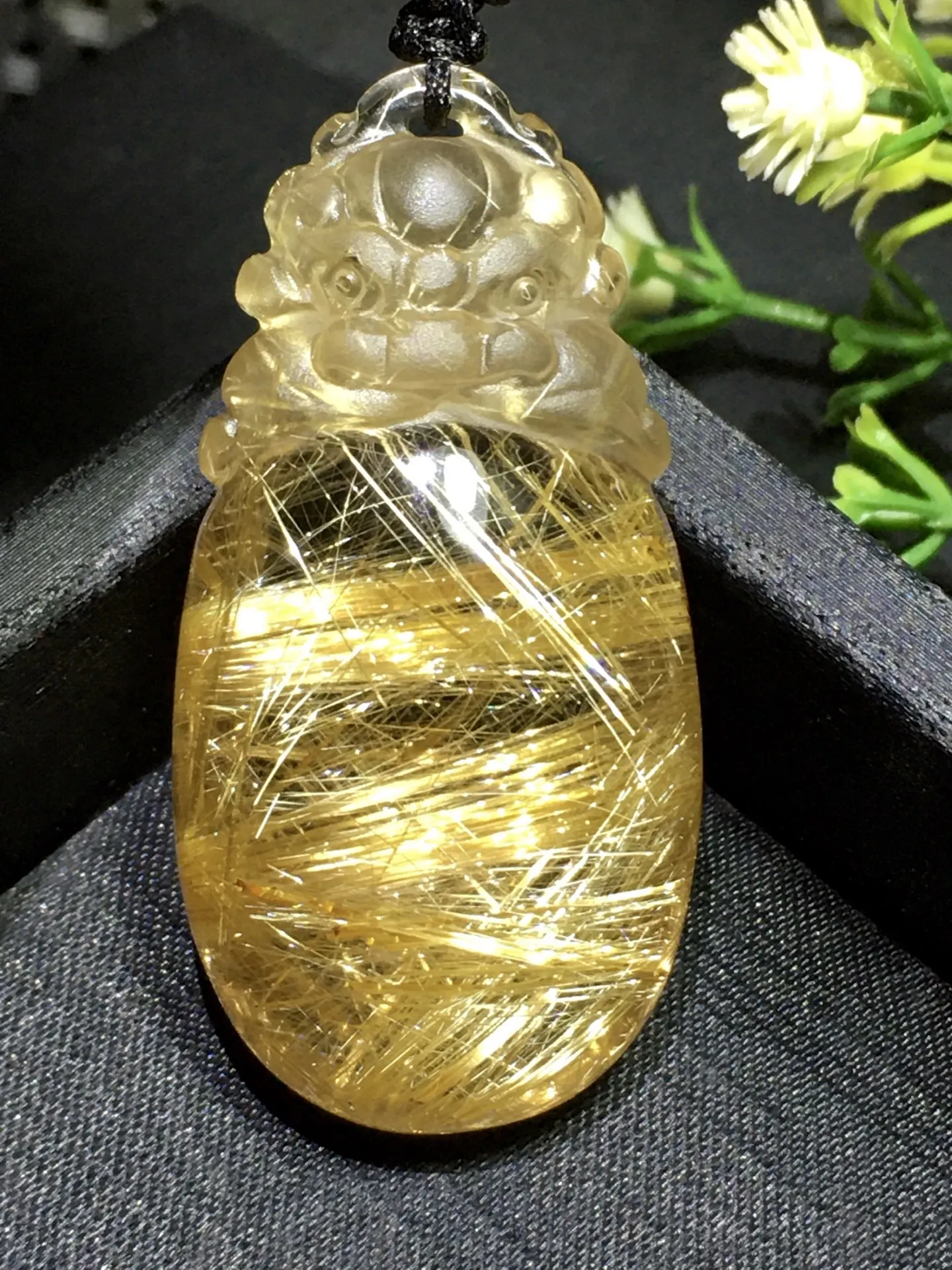 Natural Gold Rutilated Quartz Pendant Rutilated 45.23.16mm Women Men Jewelry Rare Stone Brazil AAAAAAA