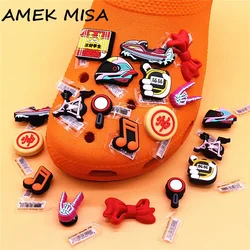 1pcs Original Red Bow PVC Shoes Buckle Decorations Rock Racing Style Shoe Charms Orange Note Clogs Pins Designer