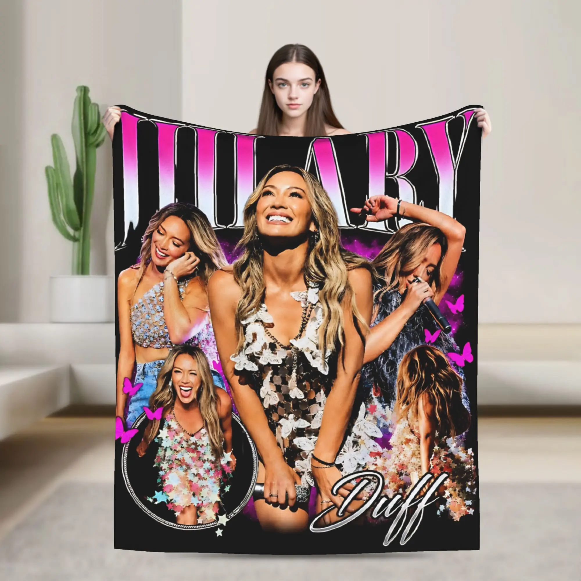 Decorative Hilary Duff Lucky Me Tour 2026 Throw Blanket  Flannel Bedspread For Couch Chair Fashion Sofa Bed Cover