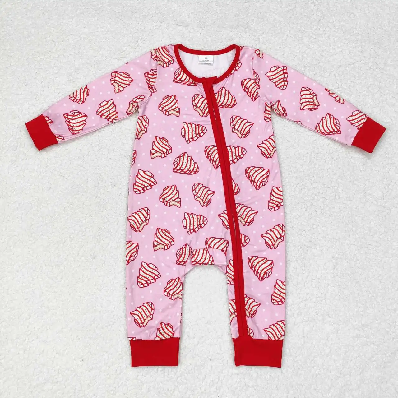 LR1428 Good Quality Baby Girl Clothes Long Sleeves New Christmas Tree Cookies Polka Dot  Print With Jumpsuit  Children Clothes