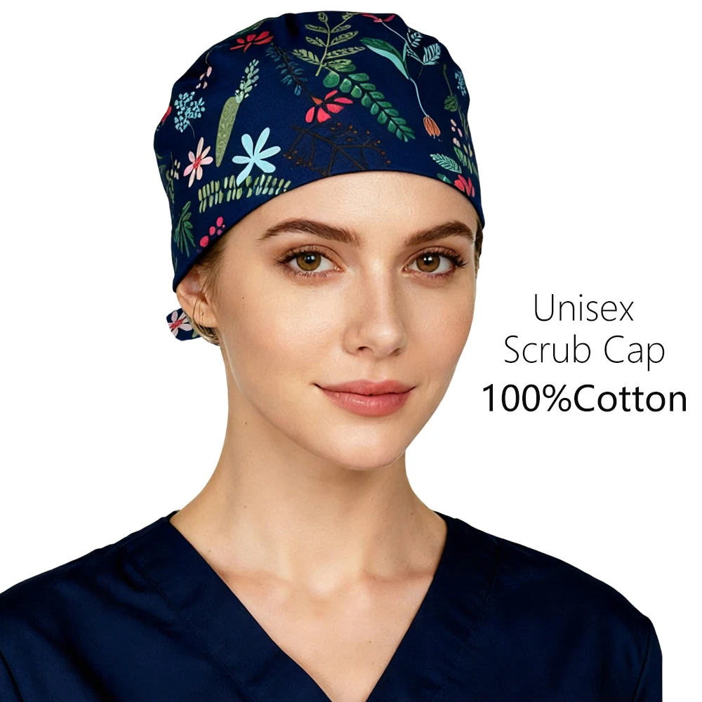

Women's Scrub Cap Floral Printing Adjustable Chef Lab Work Hat Female's Medical Accessories Caps