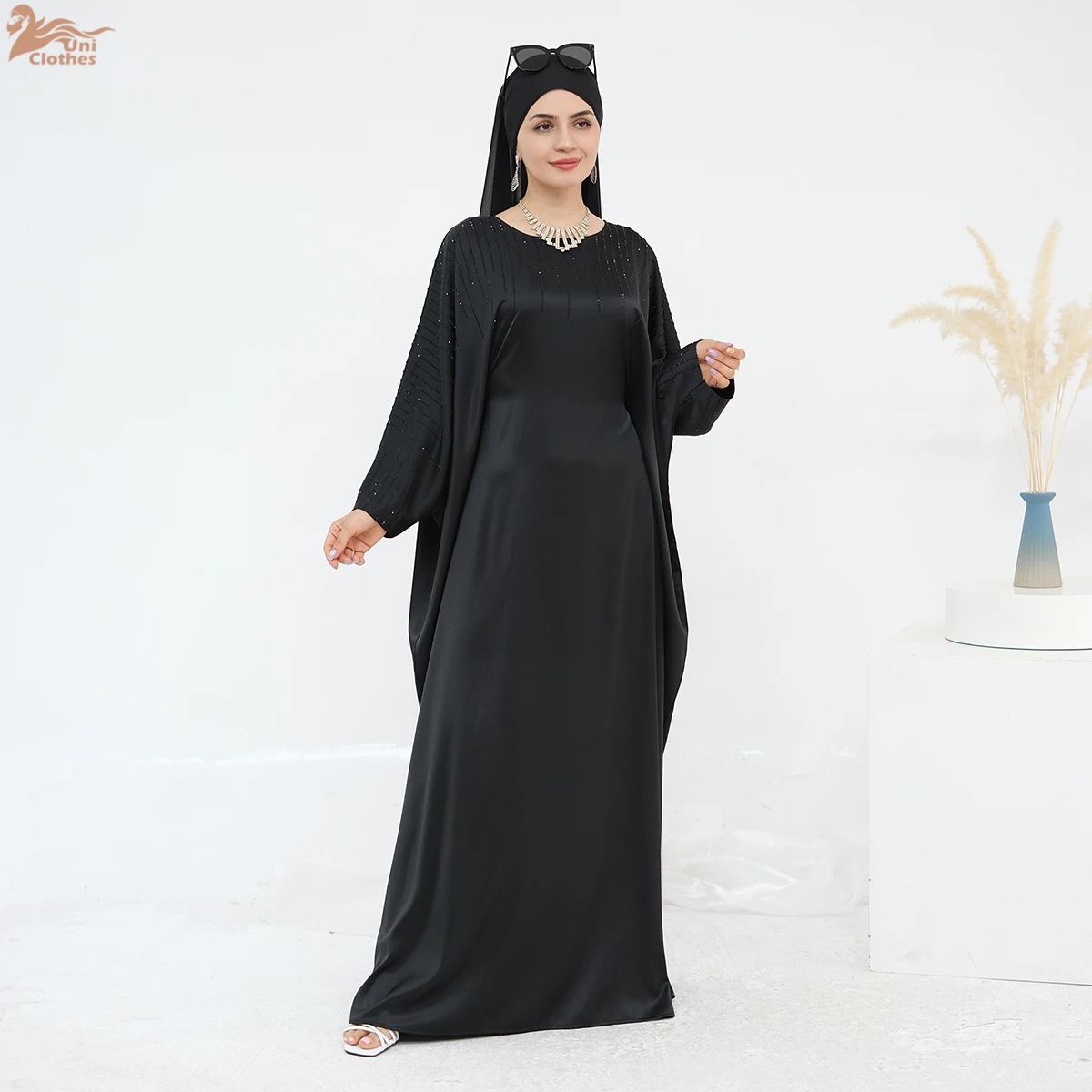 Abaya 2025 vêtements musulmans EID strass Satin papillon Abaya chauve-souris luxe Abaya femmes robe musulmane vêtements pour femmes