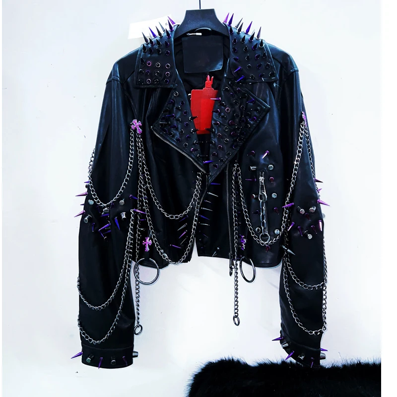 Gothic Leather jacket Punk Leather jacket y2k Leather jacket