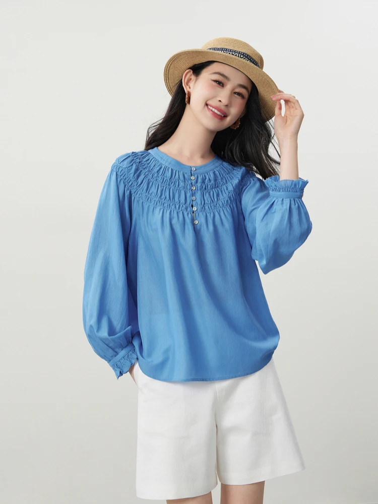 

Multi-Layer Wave Heavy-Stitch Loose-Fit Women's Shirt Spring 2026 Early Fashion French Style round Neck Long Sleeve Loose Ver...