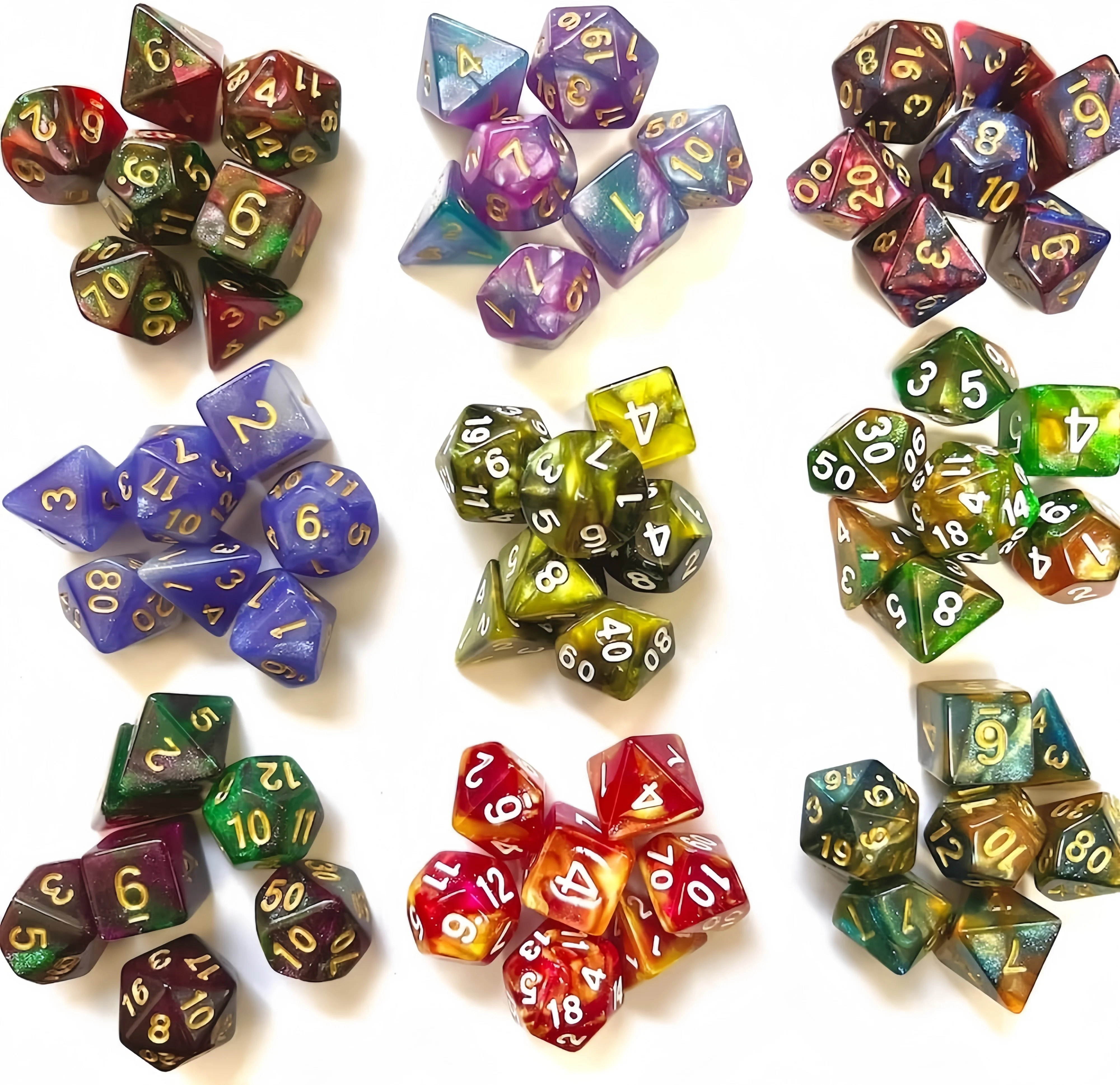 

7-piece set of tricolor flashing dice, starry sky game dice, board game, multi-faceted dice