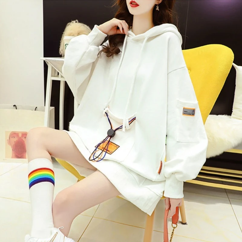 Black Autumn And Winter Female Hooded Top Y2k Style Matching Essential Vintage 90s Cold Warm Women's Hoodies Sweatshirts Thick