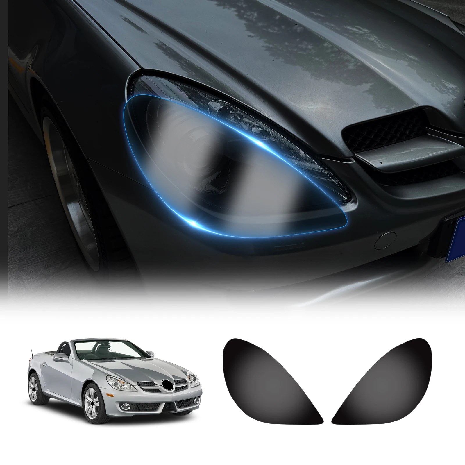 TPU Smoked Black For Mercedes Benz SLK R171 2004 2005 2006 2007 2008 2009 2010 Car Headlight Film Paint Protection Anti-scratch