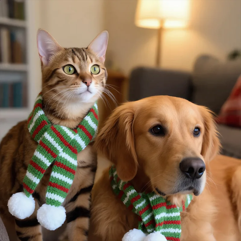 New Christmas Pet Knitted Scarf Collar With For Cats Dogs Pet Neckwear Pet Decorative Accessories Pet Warm Striped Scarf Fashion