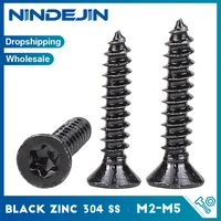 NINDEJIN 20-50 Uds tornillo Torx de cabeza plana Chapado en negro 304 acero inoxidable M2 M3 M4 M5 tornillo de rosca de seis lóbulos Star Drive