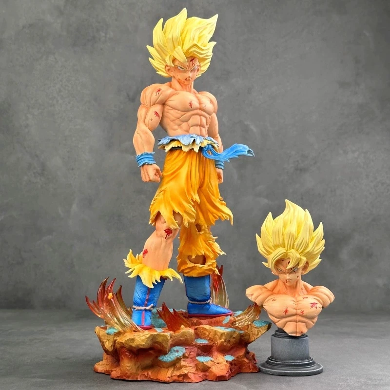 35 centimetri Dragon Ball Unlimited Primo Super Songoku Doppia Testa Intaglio Super Saiyan Anime Modello Fatto A Mano Statua Ornamento Giocattolo Regalo