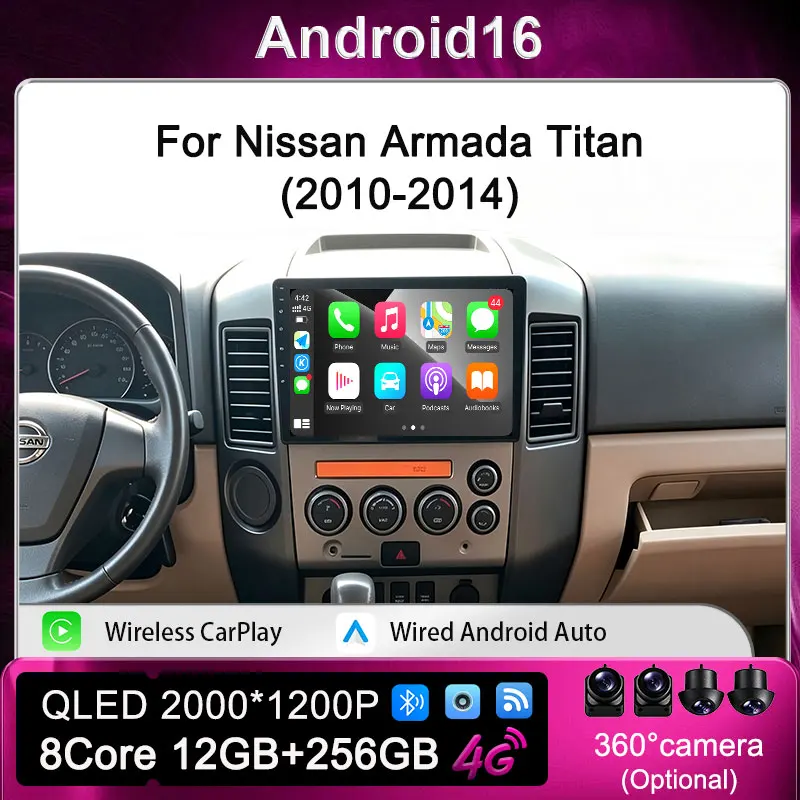 9inch Car Radio Android For Nissan Armada Titan 2004-2007 Carplay Auto Player Multimedia Video GPS Navigation 2K Screen No DVD