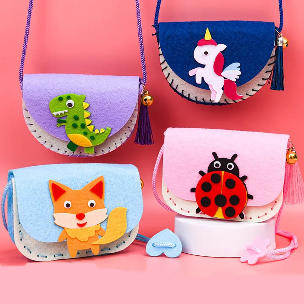 Kid's Handmade DIY Toys Cute Cartoon Animals Cloth Crossbody Bag Craft Kits Non-woven Weaving Montessori Aids Early Education