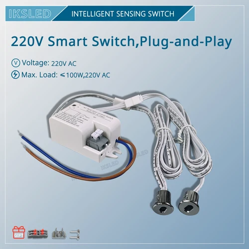 Interruptor con sensor táctil de 220V, control de puerta única/doble, luz de armario de control inteligente, armario de cocina, instalación oculta