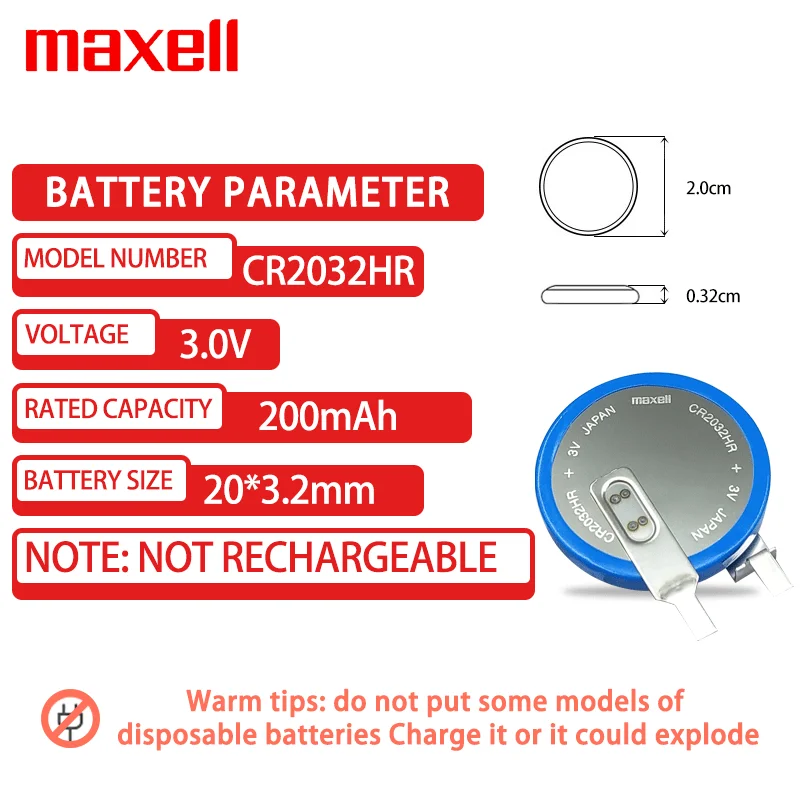 1PCS Maxell CR2032HR 3V Made in Japan Tire Pressure Battery Suitable For Various Types of Car Tire Pressure Detection