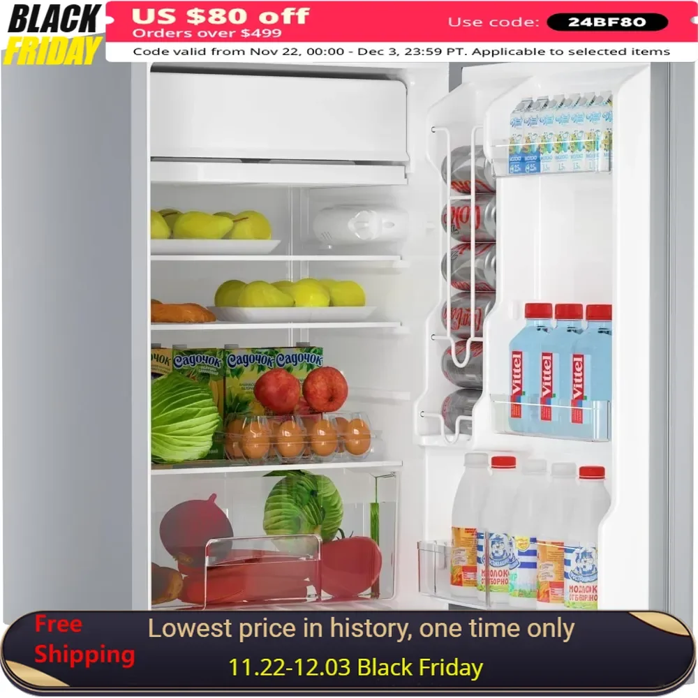 4.3 Cu.Ft Mini Fridge with Freezer, Single Door, 7 Settings Adjust Thermostat, Low Noise Energy-Efficient, Compact Refrigerator