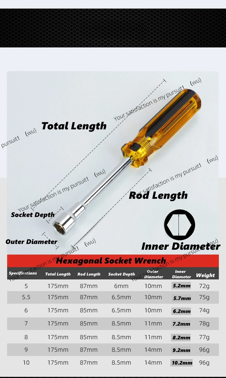 5/5.5/6/7/8/9/10 mm Hexagon Socket Head Handle CRV Shaft, Nut Wrench M3 M4 Screwdriver Housing