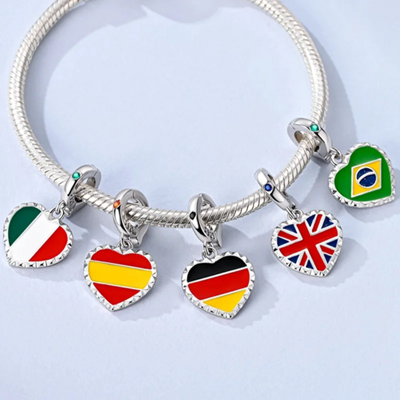 925 Sterling Silver Charms Bead Eiffel Tower National Flag Pendant Fit Original Bracelet DIY Women Fashion Jewelry Accessories