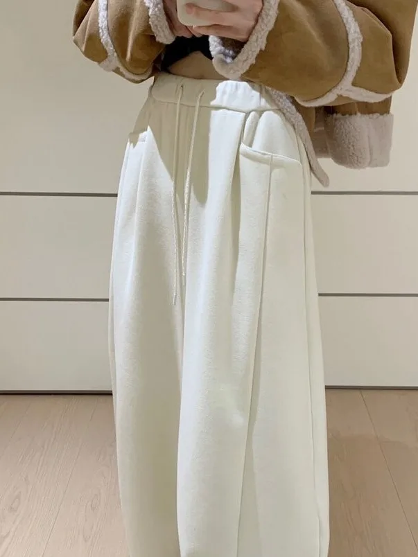 الكورية Sle المرأة الخريف الشتاء بنطال ذو قصة أرجل واسعة ثنى الموز السراويل عالية الخصر التخسيس العصرية السراويل المعكرونة الأرز