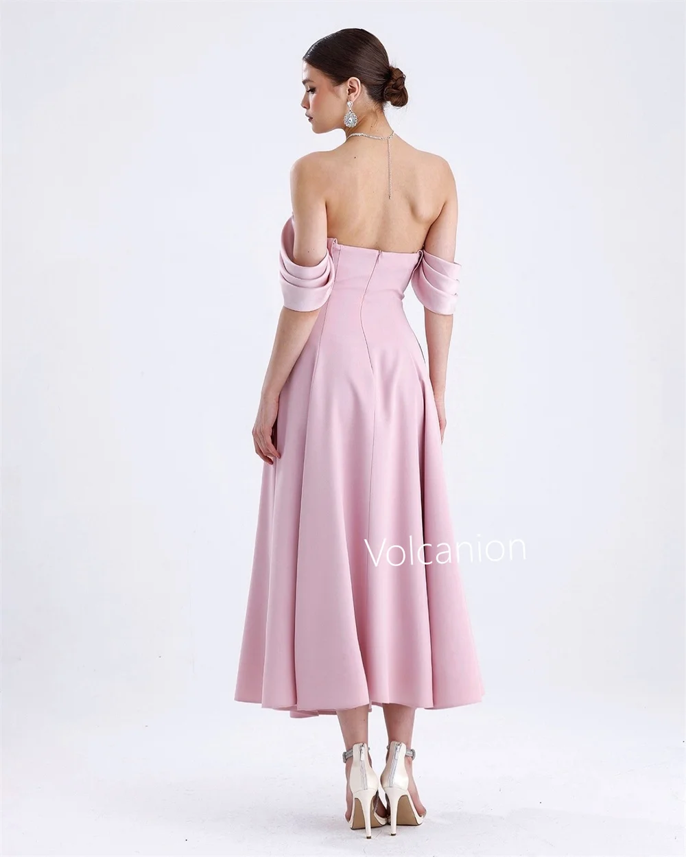 Jersey personalizado drapeado Línea A vestidos midi con hombros descubiertos ocasión a medida estilo moderno elegante simple