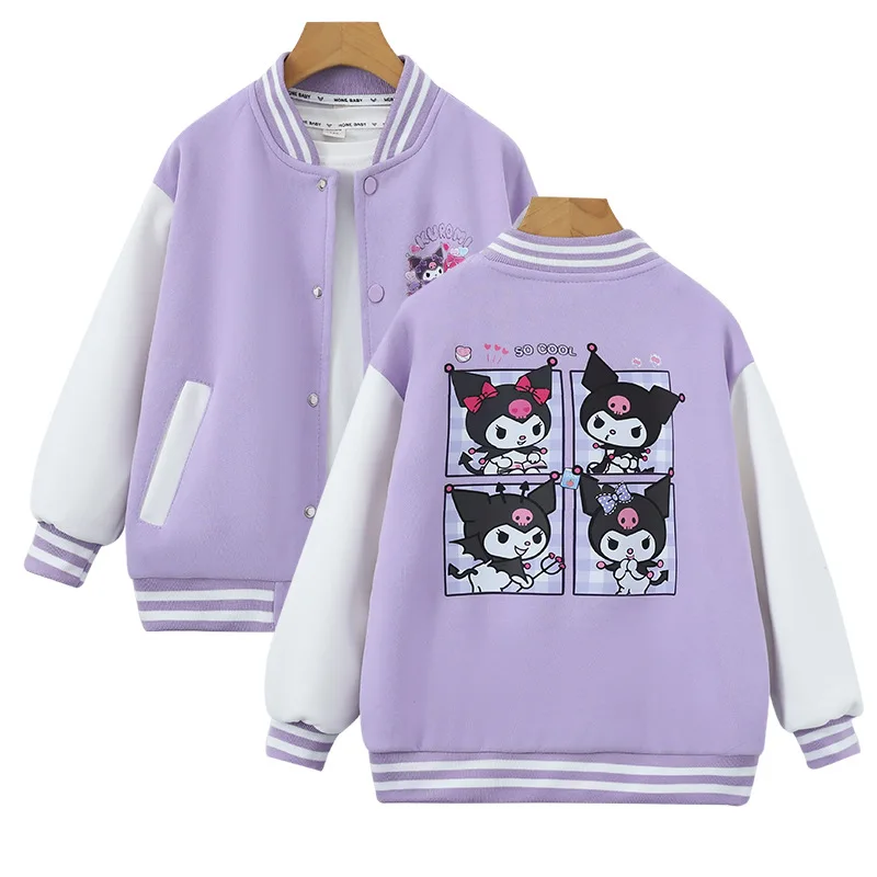 Kuromi Girls Jacket Y2K Clothes Spring Autumn Coat Kids Outwear Outfits Baseball Uniform Casual Cardigan Tops Childrens Clothing