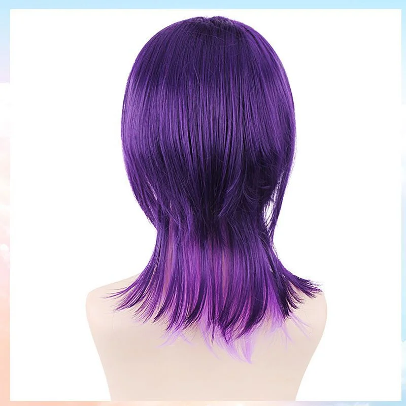 Women Natural Short Straight Hair Wigs Ladies Purple Full +Wig Cap