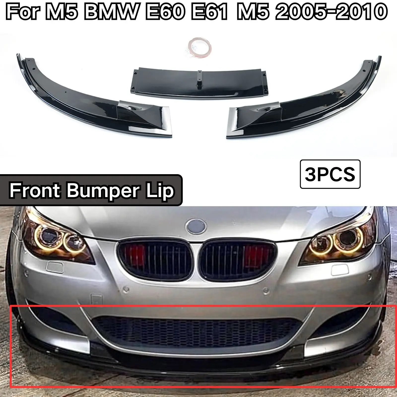 

Передний бампер для BMW M5 E60 E61 M5 2005 2006-2010 глянцевый черный спойлер сплиттер автомобильные аксессуары из углеродного волокна пластик