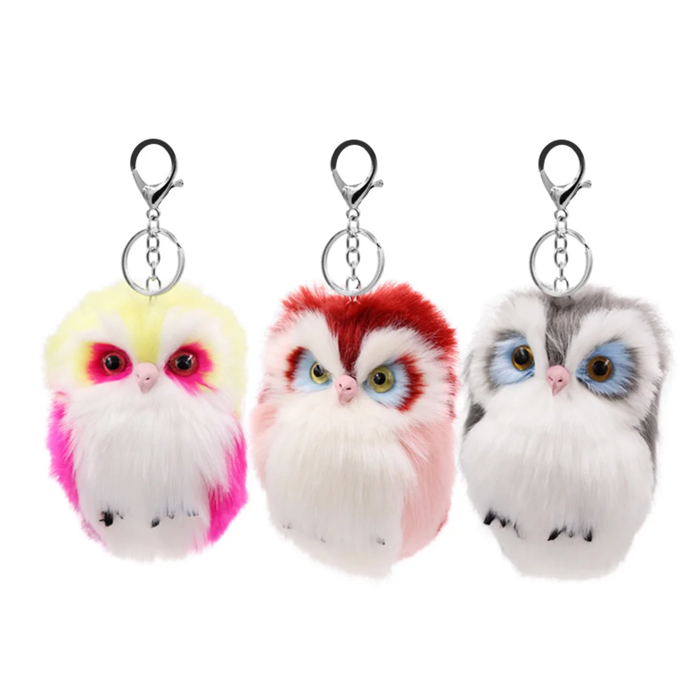 3Pcs Durable Owl Keychain Decor Perfect Birthday Christmas Graduation Gift for Family Friends Yellow Gray