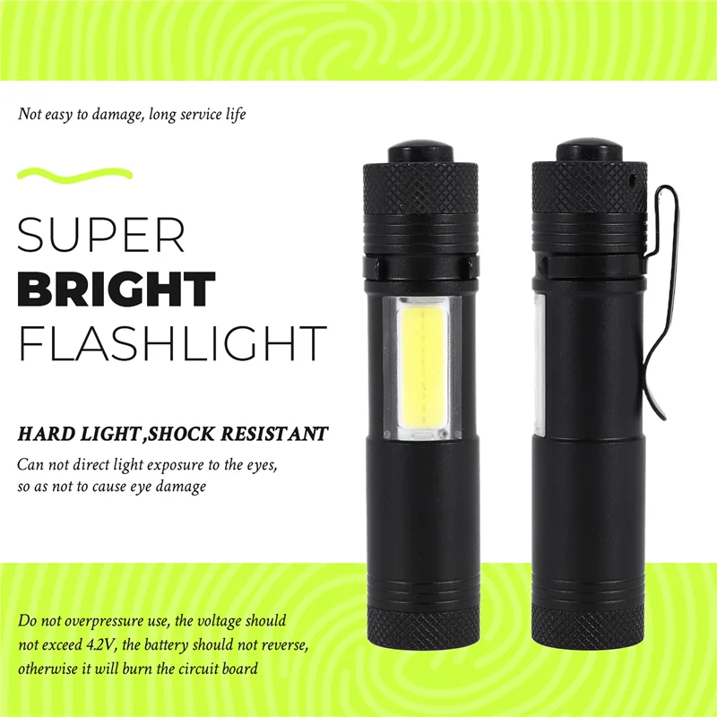 

A76K New Mini Portable Aluminum Q5 LED Flashlight XPE&COB Work Light Lanterna Powerful Pen Torch Lamp 4 Modes Use 14500 Or AA
