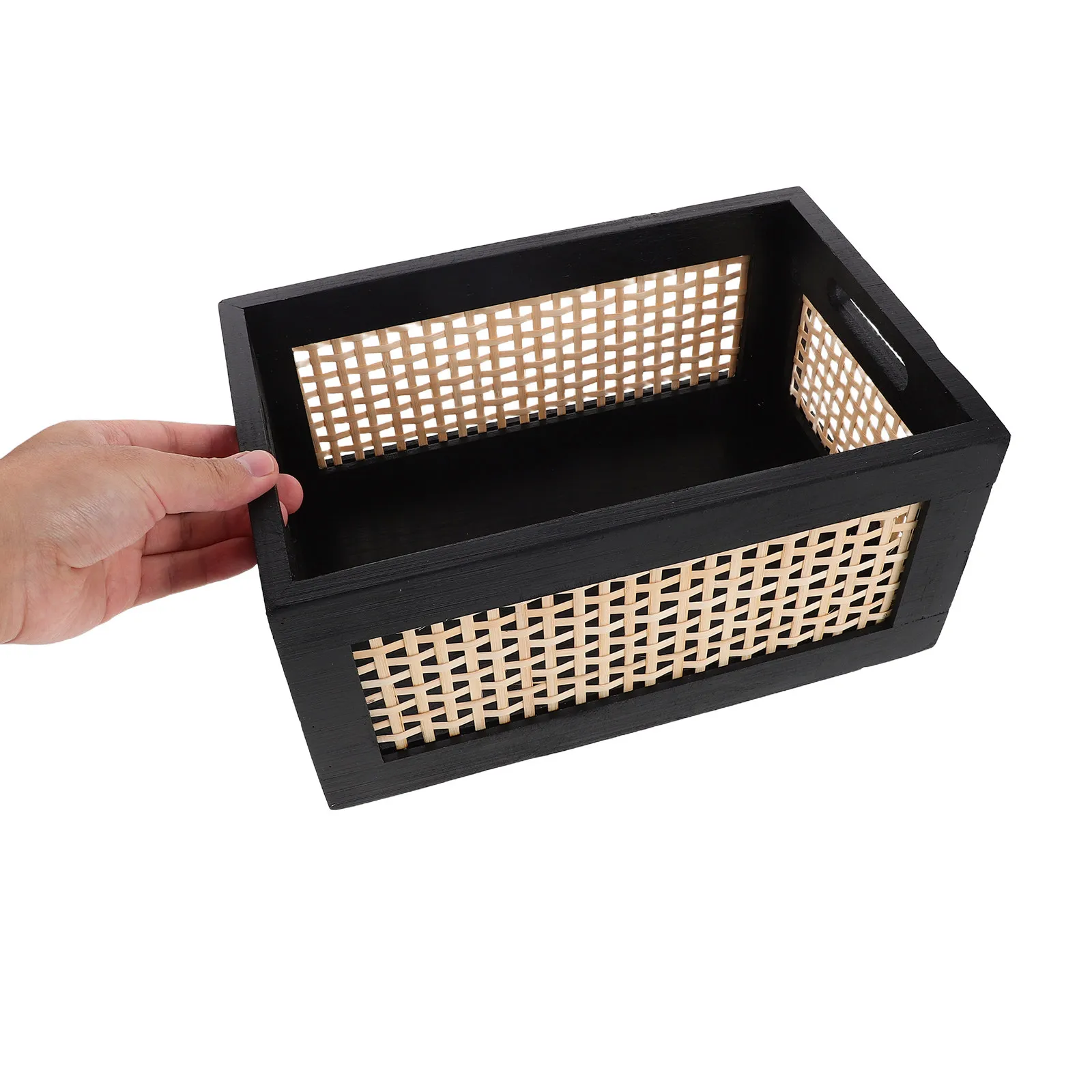 

Retro Style Rectangular Woven Wood Basket Sturdy Bamboo Solid Wood Storage Crate Vintage Book Holder Desktop Pantry Kitchen