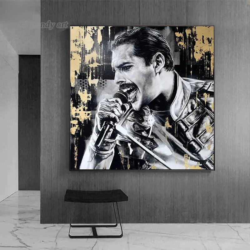 Abstract Rock Star Freddie Mercury Canvas Painting Prints Queen Singers Poster Portrait Wall Art Picture for Home Decor No Frame