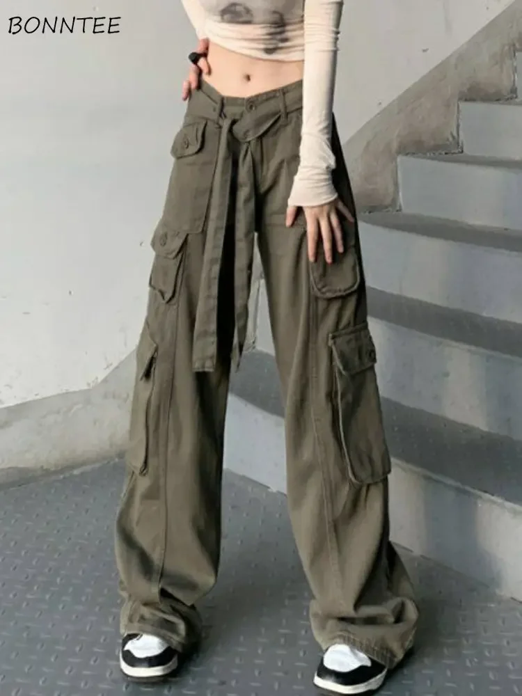 Cargo Pants Women Baggy Vintage Spring Cool Streetwear High Waist Simple Trousers Unisex Casual Simple All-match American Style