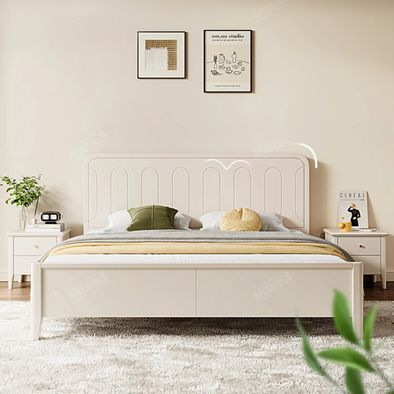 

Modern Nordic Simple Double Bed Bedroom Designer White European Wood Twin Bed Kids Girl Cama De Casal Furniture For Bedroom