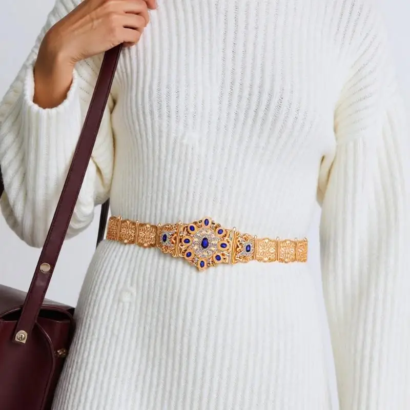 

P9FE резной пояс с цветочным принтом, роскошная цепочка, сложный пояс для джинсовых платьев