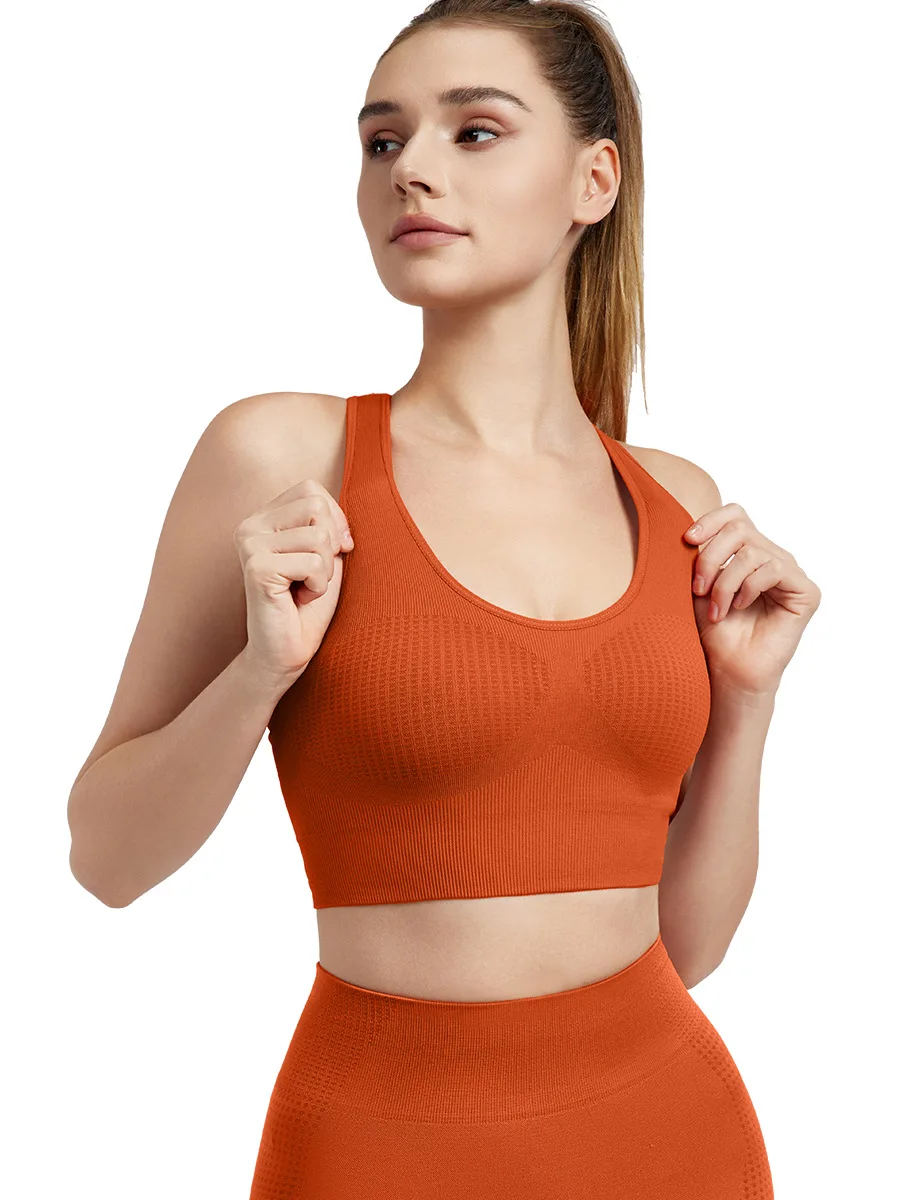 Women's Bra Seamless One-piece Woven Yoga Vest with fixed Cups Slim-fitting Breathable Sports Bra Orange Blue Black Green