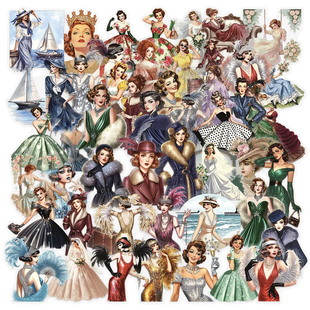 50/100 Pcs Classical Art Vintage Lady Princess Figure PET Waterproof Stickers for Phone Case Vase Notebook File Holder Decals