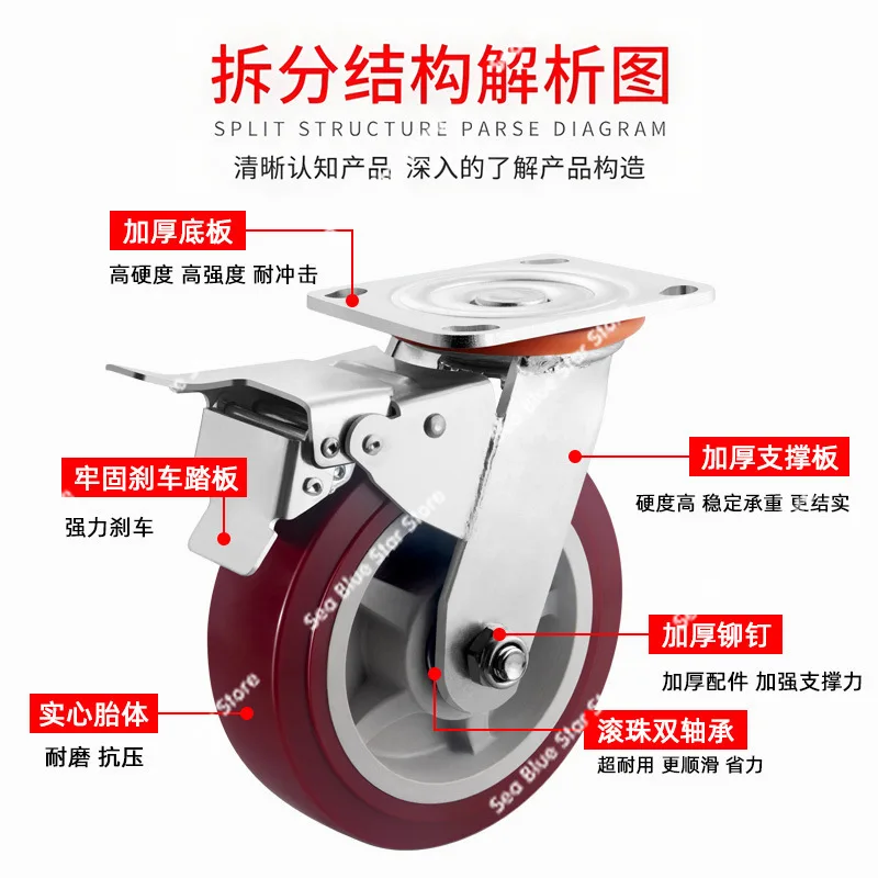 Universal wheel   Heavy duty 3  4   5  6   8 inch silent polyurethane, directional wheel brake steering wheel