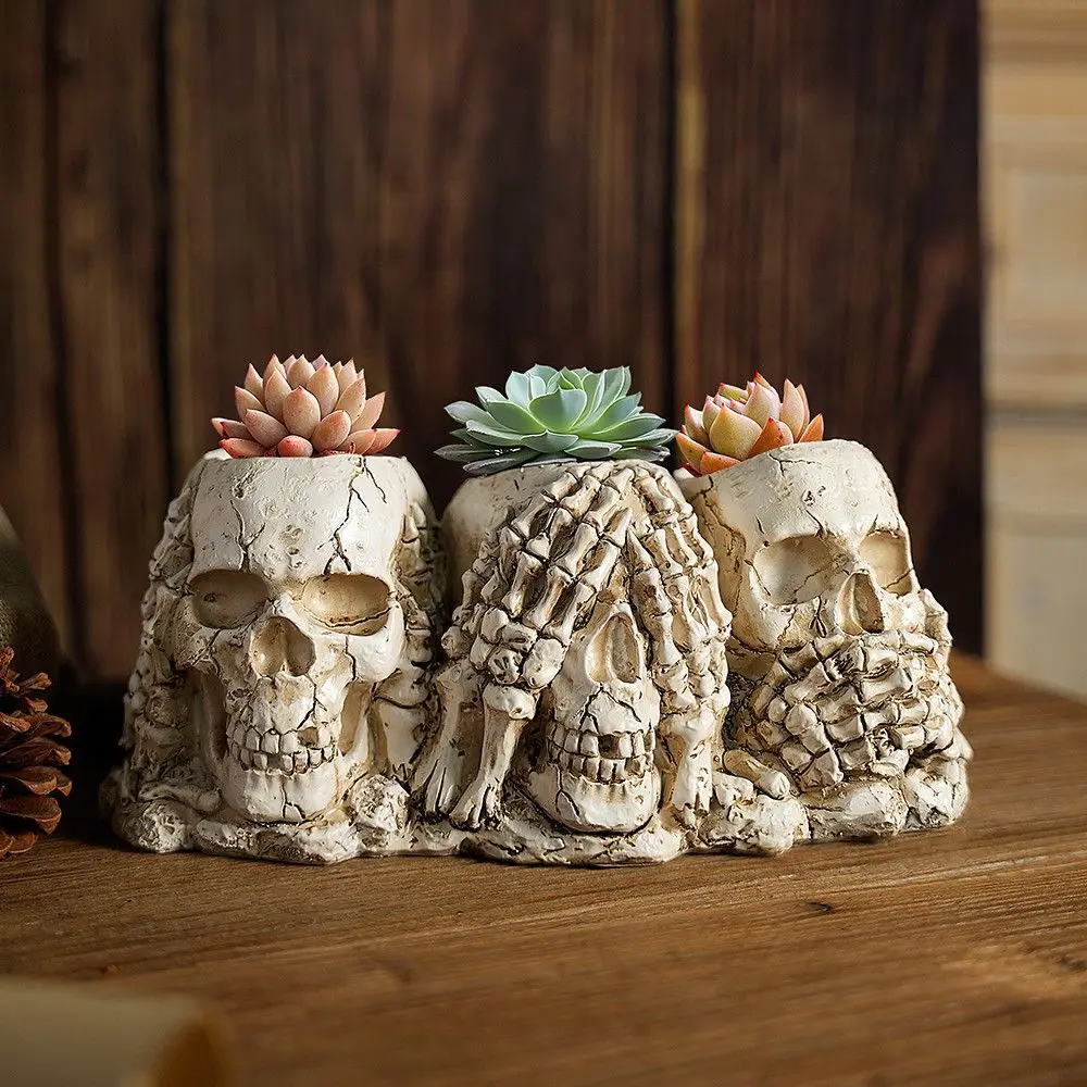 *qa Halloween Gift Office Three No Skull Pen Holder Ornaments Desktop Personality Home Flower Pot Ornaments Decorative Props#