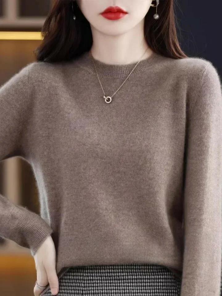 New Cashmere Sweater Women's Autumn And Winter Knit Sweater Crew-Neck Long-Sleeved Bottoming Shirt Solid Color Pullover