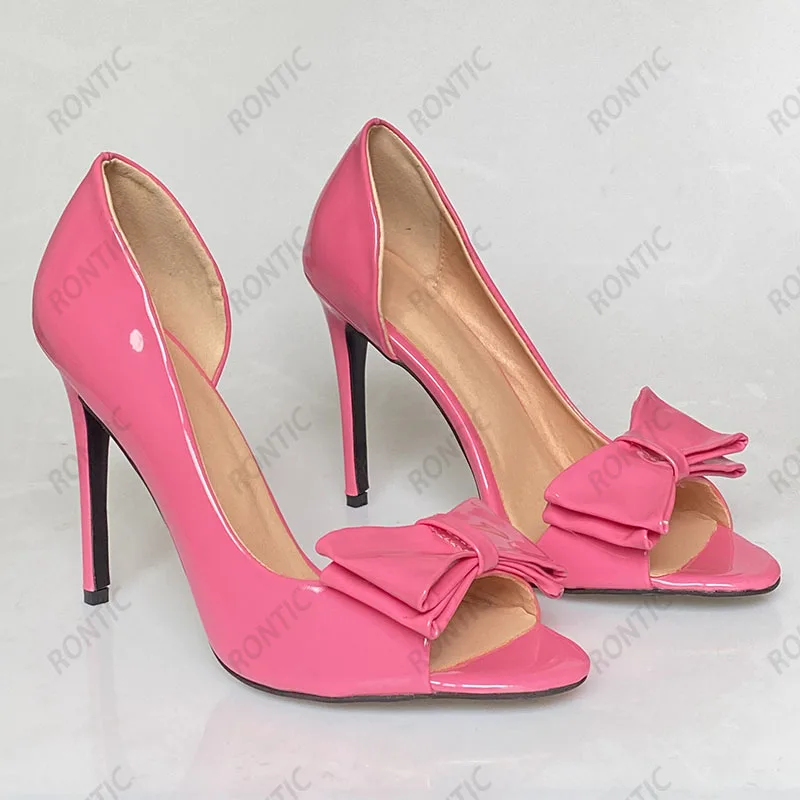 Rontic Handmade Women Summer Sandals Beautiful Knot Sexy Stiletto Heels Peep Toe Gorgeous Fuchsia Red   Party Shoes US Size 5-15