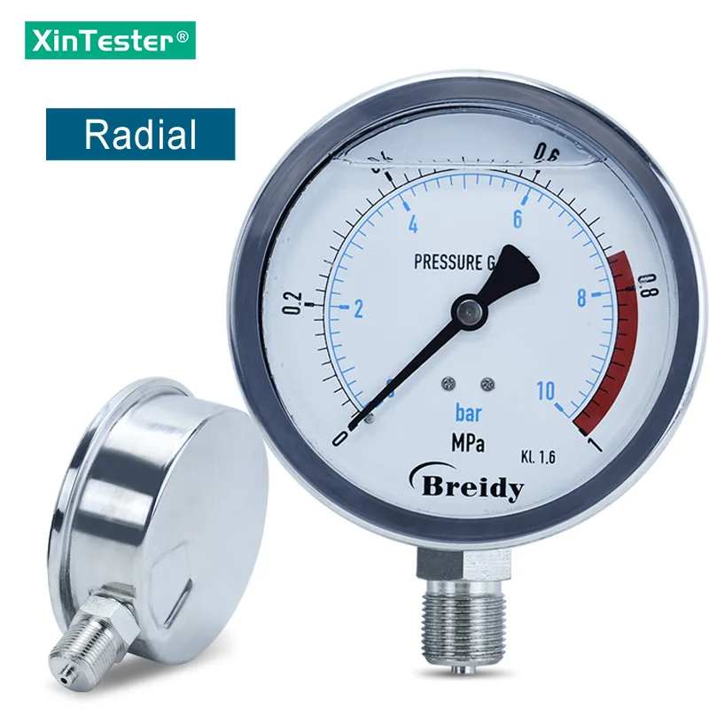 Xin Tester Water pressure gauge Stainless Steel G 1/4 G1/2 Oil Hydraulic air Vacuum Manometer 0-60mpa Diameter 100mm YN100