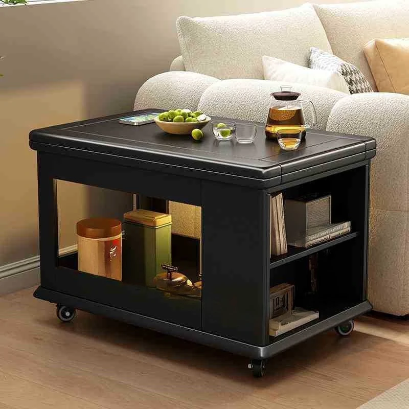 Solid wood trolley coffee table household foldable mobile tea table small apartment living room multi-functional sof