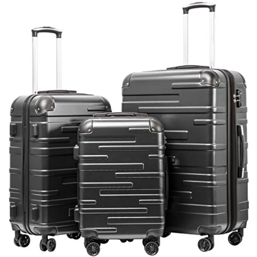 

Комплект из 3 предметов: чемоданы Coolife Hardside с замком TSA, колесами-спиннерами, телескопической ручкой, легкие дорожные чемоданы, серые, размер S
