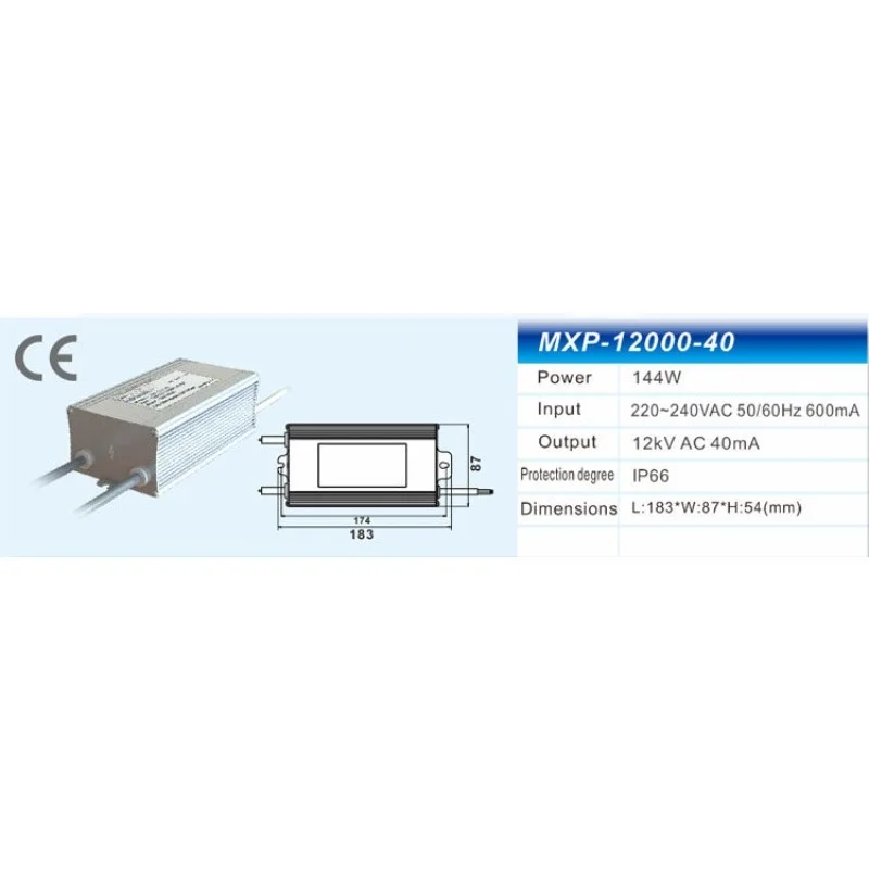MXP 12KV 15KV 40mA Electronic Neon Lamp Transformer, High Frequency High Voltage Ballast Power Supply
