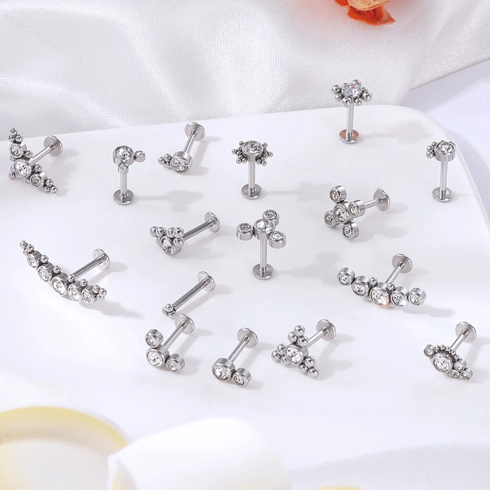 ASTM F136 Titanium Zircon Ear Stud Labret Stud Lip Ring Nasal Nail  Cartilage Helix Lobe Conch Earrings Body Piercing Jewelry