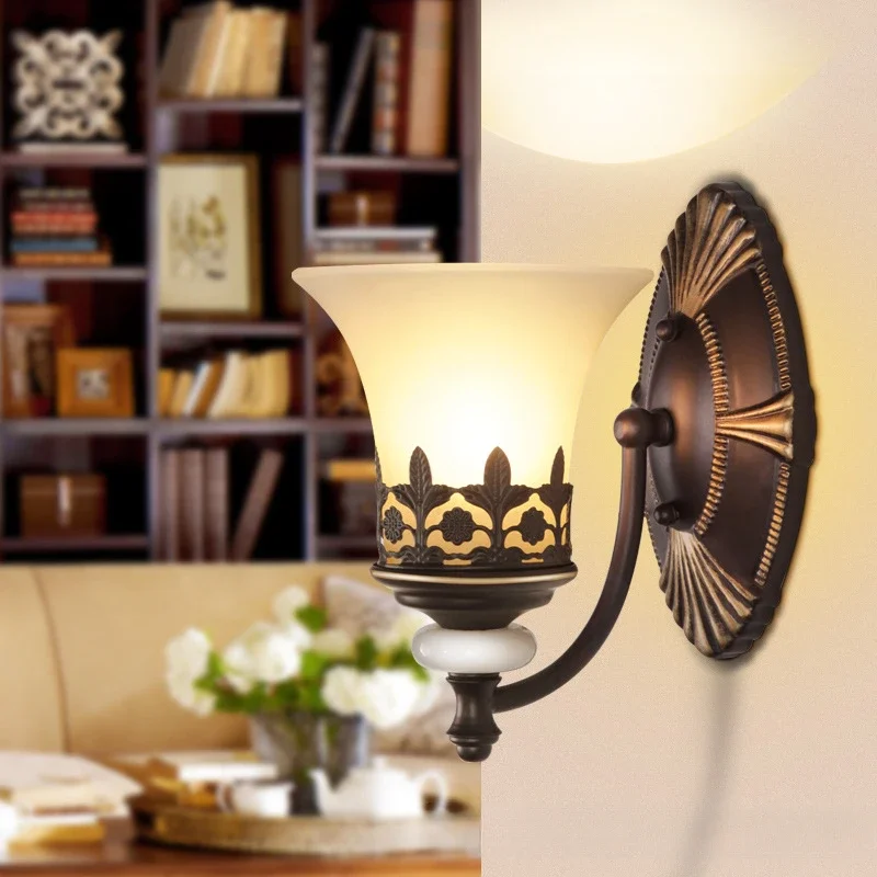 

Double head wall lamp retro bedroom creative wall lamp American pastoral wrought iron bedside wall lamp led hanging